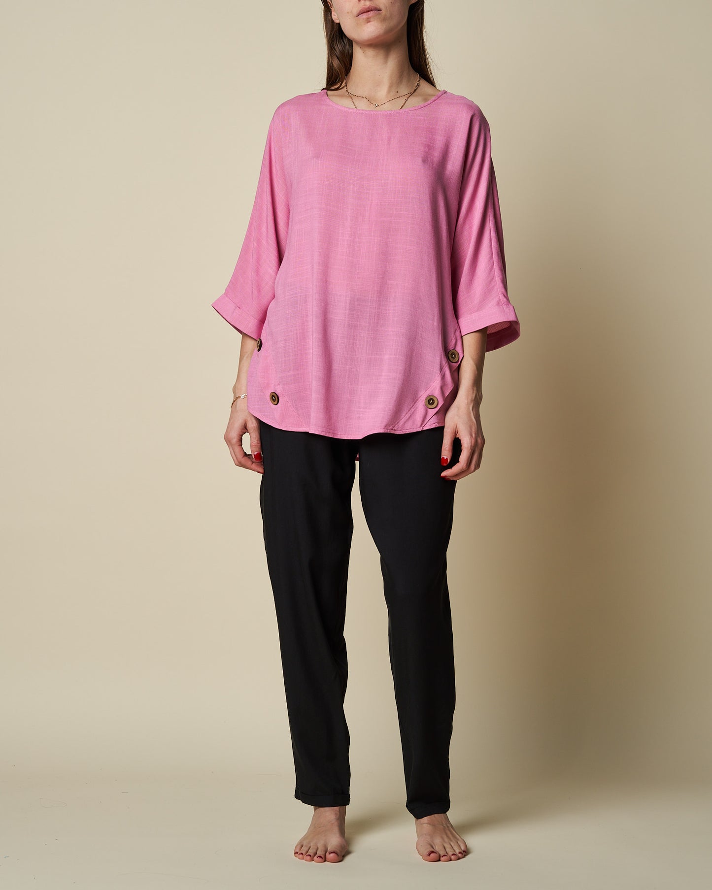 Long Sleeve Tee with Decorative Buttons