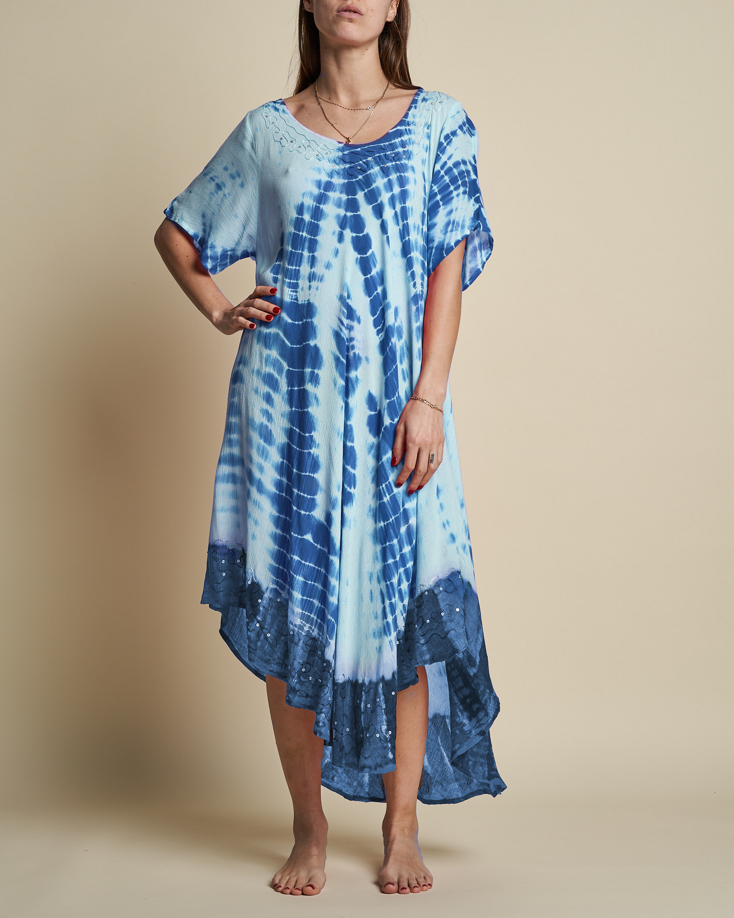 SHORT SLEEVE TIE-DYE UMBRELLA DRESS