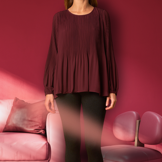 NIGELLA LONG SLEEVE MICRO PLEAT TOP